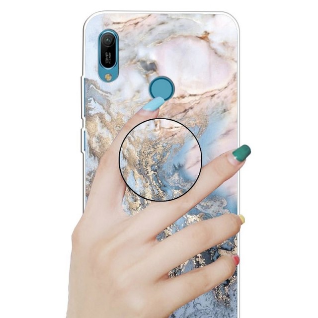 Fashion TPU Deksel med holder Huawei Y6 (2019) - Blå Marmor