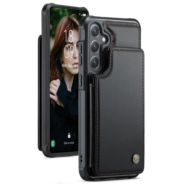 CaseMe Deksel med kortlomme Samsung Galaxy S25 5G svart