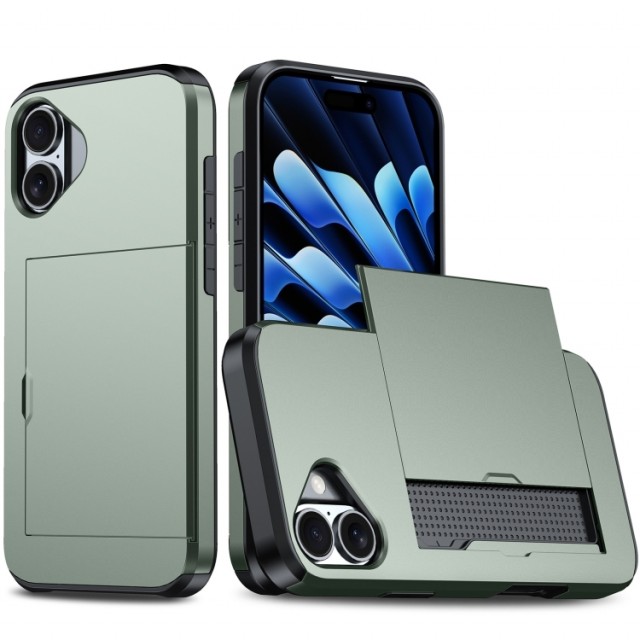 Hybrid TPU + PC Deksel plass til kort iPhone 16 grønn