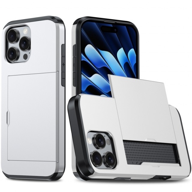 Hybrid TPU + PC Deksel plass til kort iPhone 16 Pro Max sølv