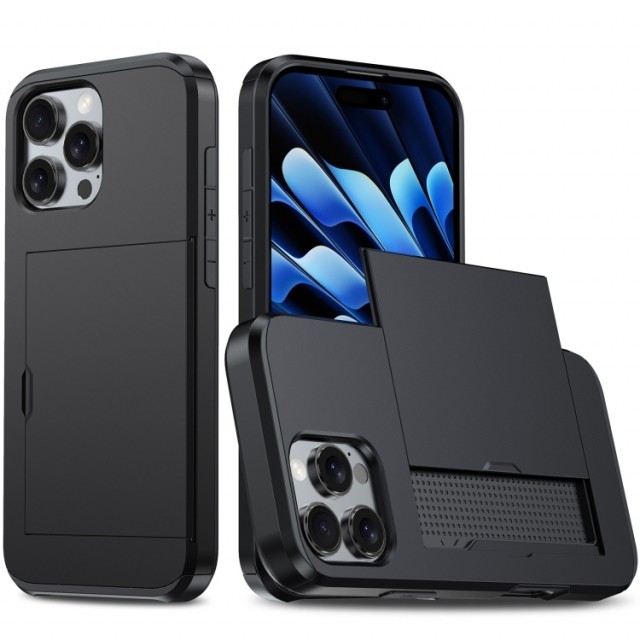 Hybrid TPU + PC Deksel plass til kort iPhone 16 Pro svart