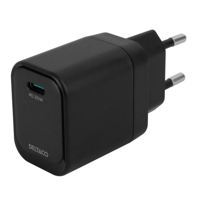 Deltaco Vegglader USB-C PD hurtiglader 20W - Svart