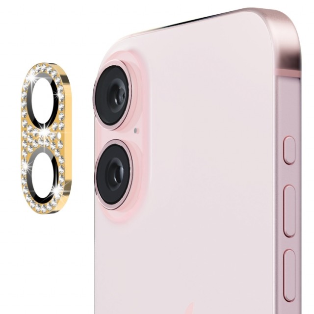 Enkay Hat-Prince glitter Kamerabeskyttelse Aluminium+Herdet Glass iPhone 16 / 16 Plus Gull