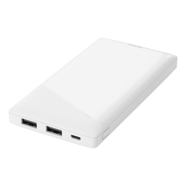 Deltaco 10000 mAh Power Bank, 2 x USB-A, Mikro-USB, Sikkerhetsfunksjoner - Hvit