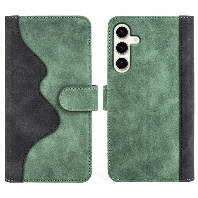 Lommebok deksel Stitching for Samsung Galaxy S24+ plus 5G grønn / svart