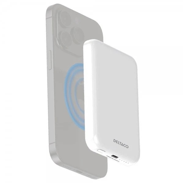 Deltaco magnetisk trådløs powerbank 5000mAh - Hvit