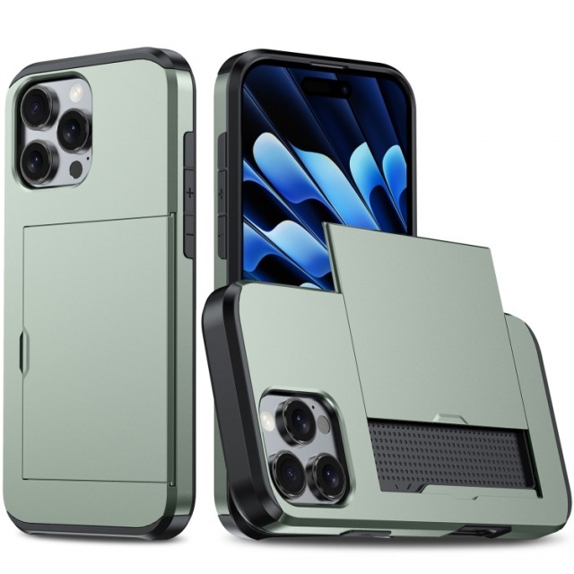 Hybrid TPU + PC Deksel plass til kort iPhone 16 Pro grønn