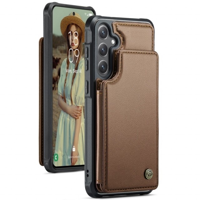 CaseMe Deksel med kortlomme Samsung Galaxy S25 5G brun