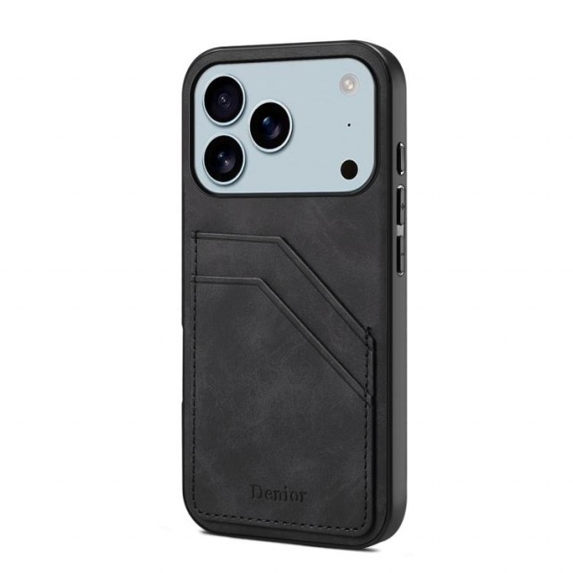 Denior TPU Deksel med PU-lær plass til kort iPhone 17 Pro Max svart