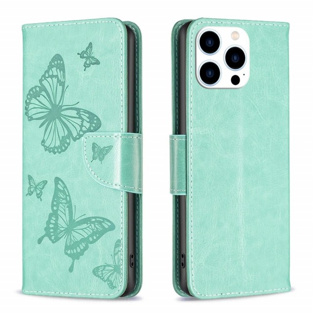 Lommebok deksel til iPhone 14 Pro - Grønn Butterfly