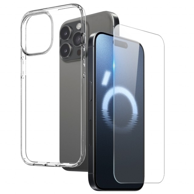 NORTHJO 2-i-1 TPU deksel og herdet glass skjermbeskytter iPhone 16 Pro