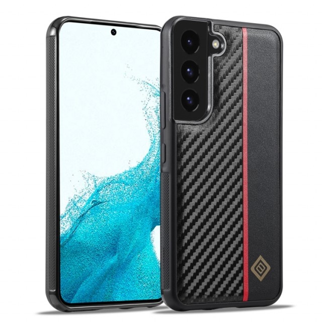 LC.IMEEKE PU-lær Deksel Karbonfiber Samsung Galaxy S22+ Plus 5G Svart