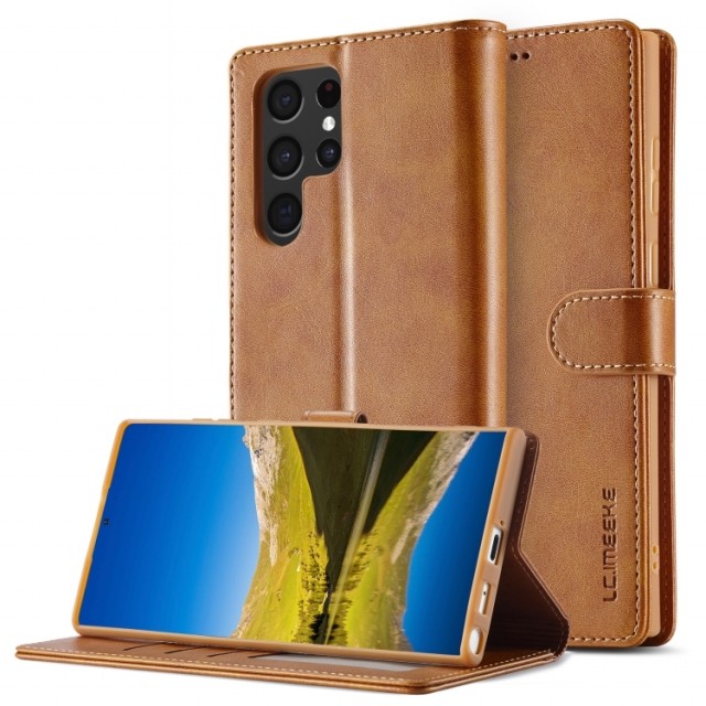 LC.IMEEKE Lommebok deksel for Samsung Galaxy S25 Ultra 5G cognac