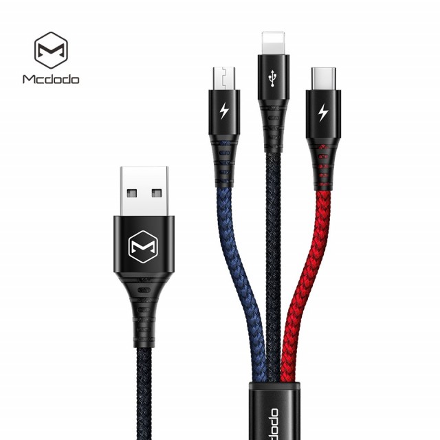 Mcdodo 3 i 1 8 Pin / Micro USB / Type-C kabel