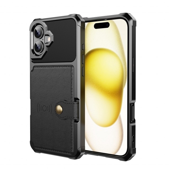 Hybrid TPU + PC Deksel med kortlomme iPhone 16 svart