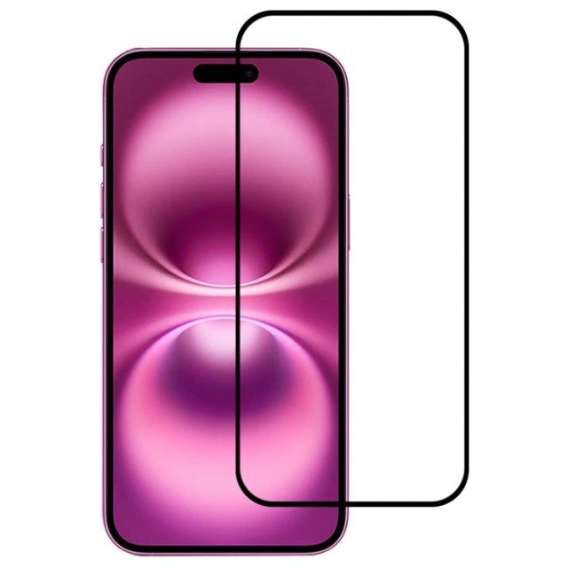 herdet Glass skjermbeskytter heldekkende iPhone 16 Plus svart kant