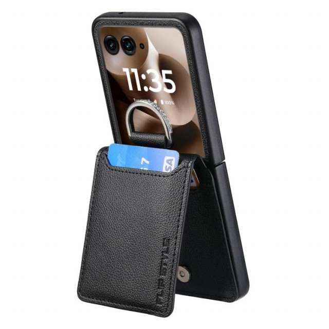 Tech-Flex TPU Deksel med PU-lær plass til kort Motorola Razr 60 Ultra 5G svart