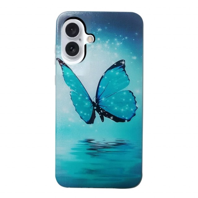 Fashion TPU Deksel for iPhone 16 - Blue Butterfly