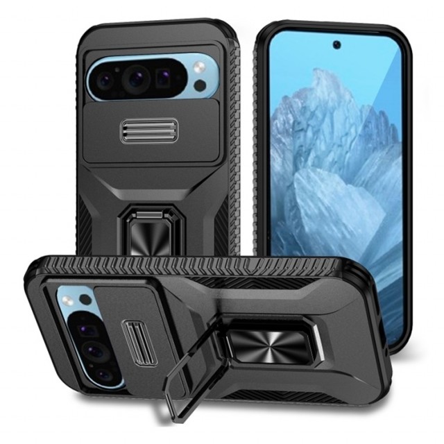 Tech-Flex TPU + PC Deksel med Ring Grep Google Pixel 9 Pro 5G svart